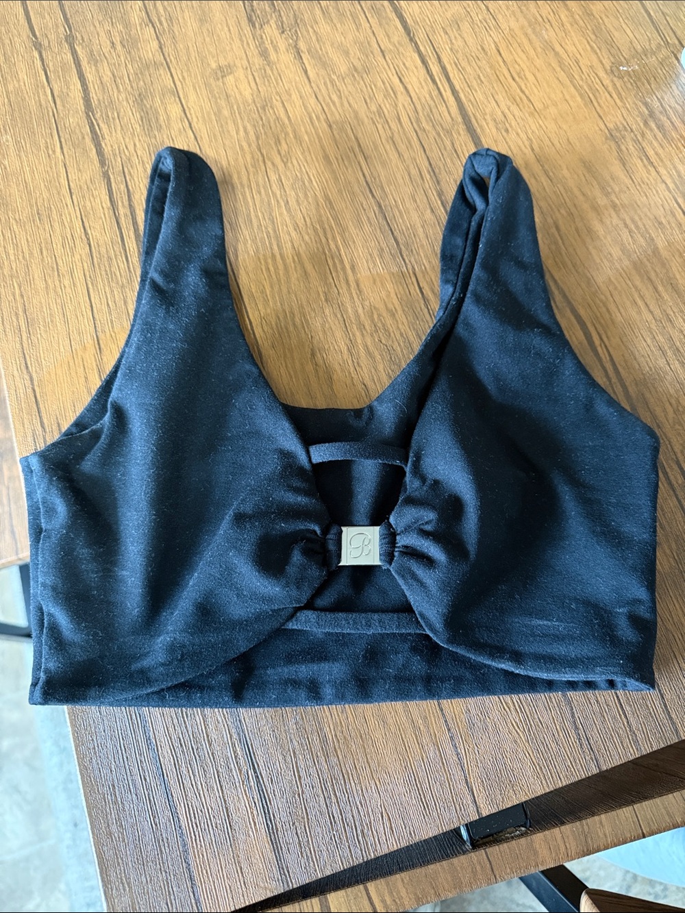 Bombshell Sportswear Black Pullover Sports Bra with Front Band Detail
